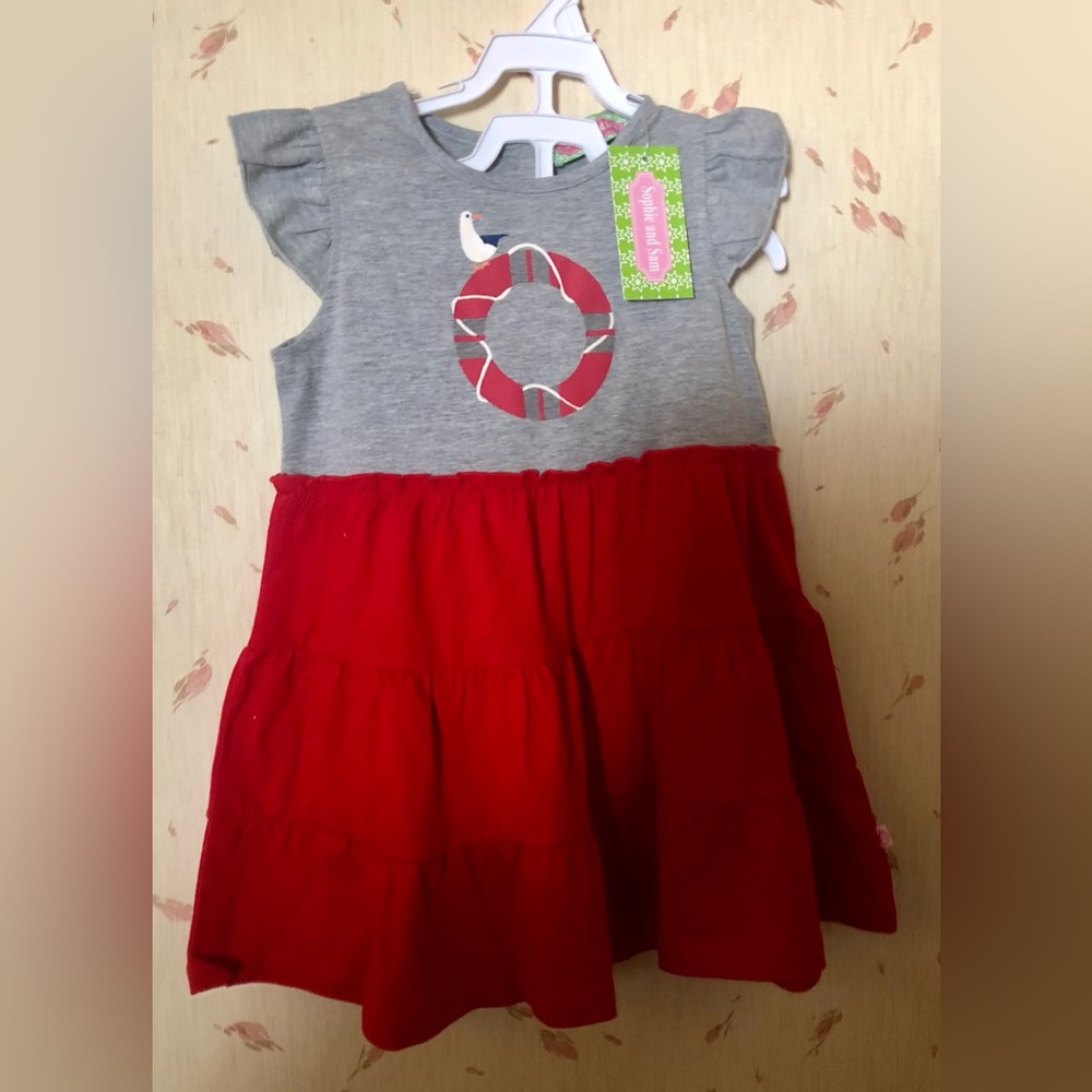 🚢 Girls Cotton Nautical Theme Dress - Red & Grey NWT - Size 2T 🚢 Cruise